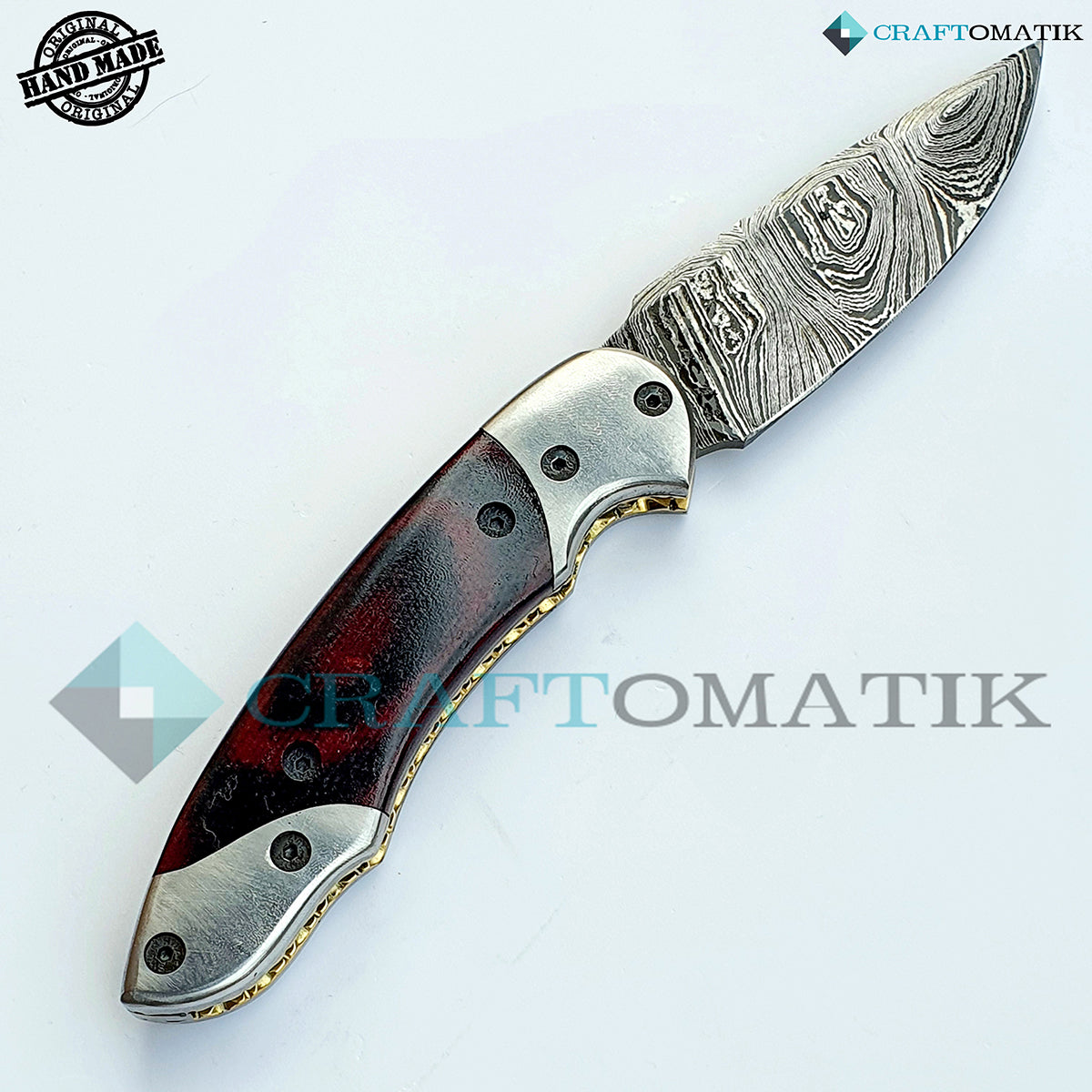 Damascus Folding Knife | Pocket Knife Jack Knife | Micarta, Steel Grip | Handmade Damascus Outdoor Camping Knife | FK31