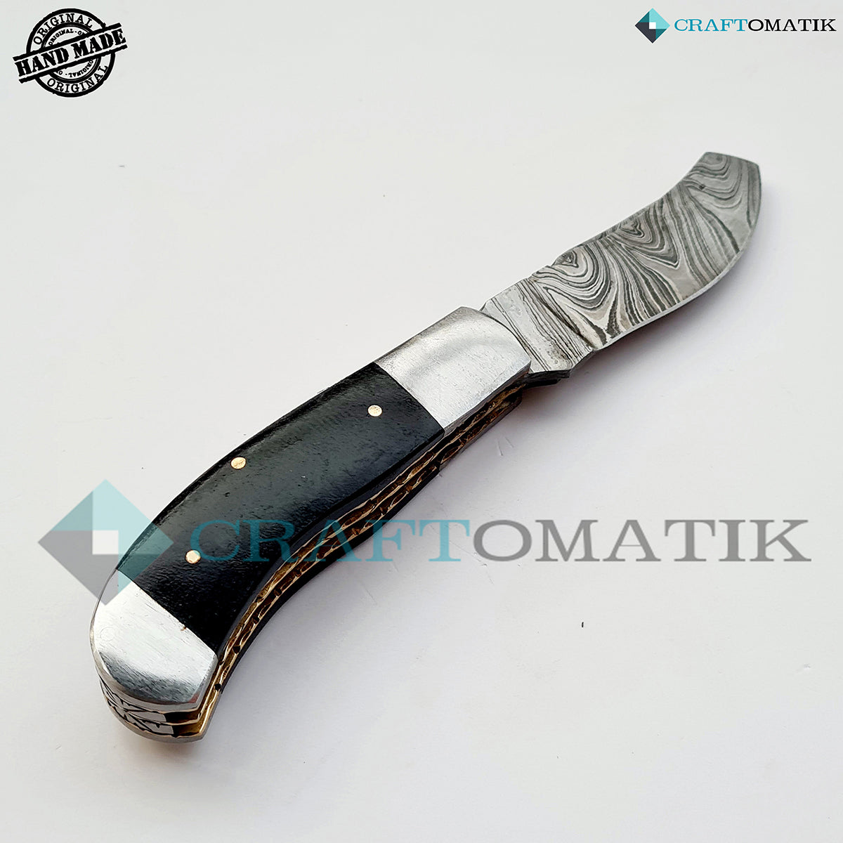 Two Blade Damascus Folding Knife | Pocket Knife Jack Knife | Micarta, Steel, Brass Pins Grip | Handmade Damascus Outdoor Camping Knife | FK39