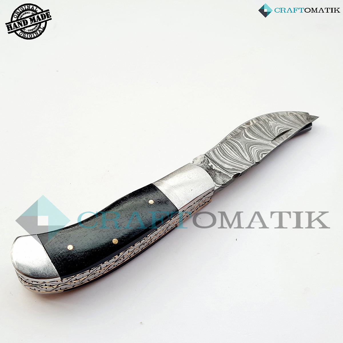 Two Blade Damascus Folding Knife | Pocket Knife Jack Knife | Micarta, Steel, Brass Pins Grip | Handmade Damascus Outdoor Camping Knife | FK39