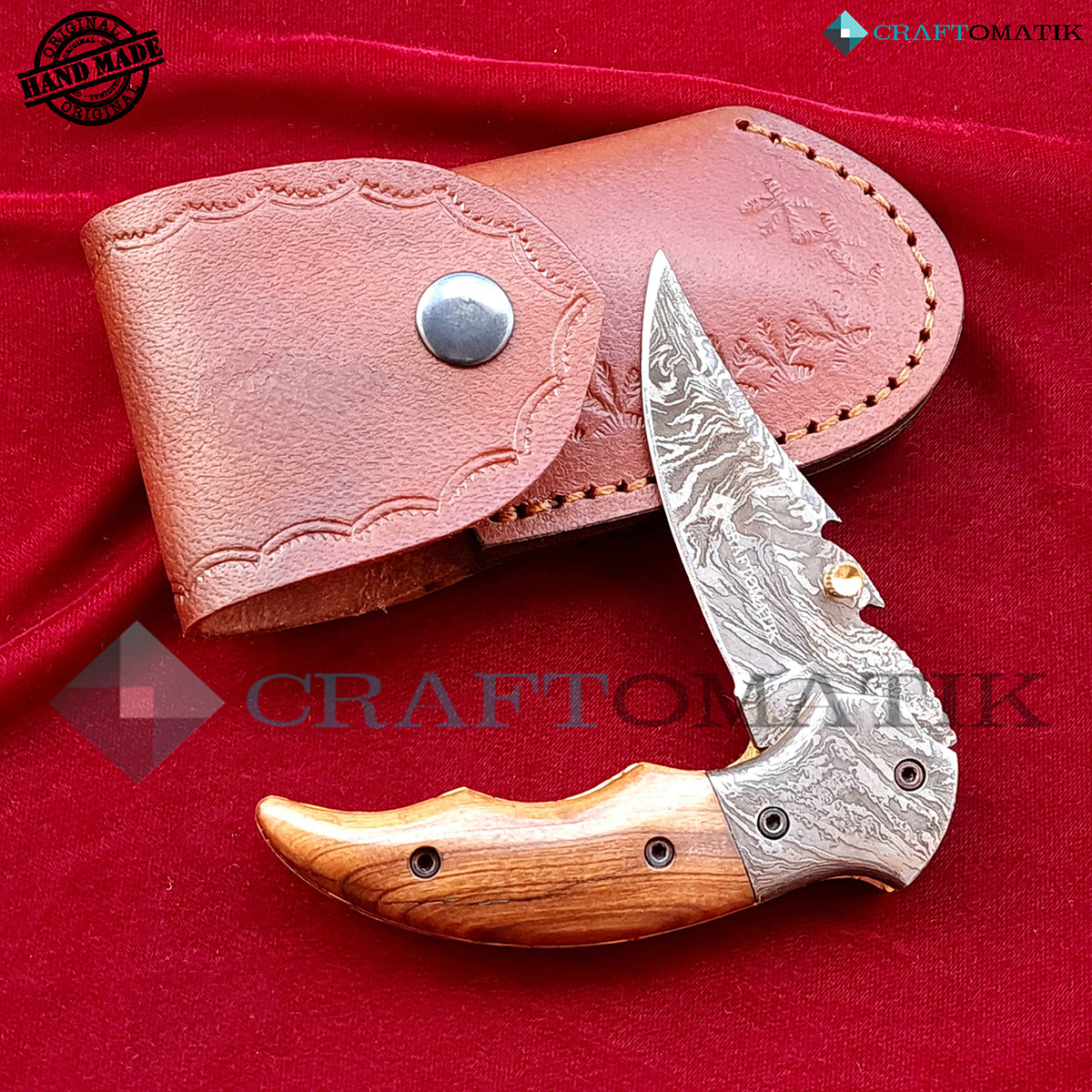 Damascus Folding Knife | Pocket Knife Jack Knife | Walnut Wood, Damascus Steel Grip | Handmade Damascus Outdoor Camping Knife | FK40