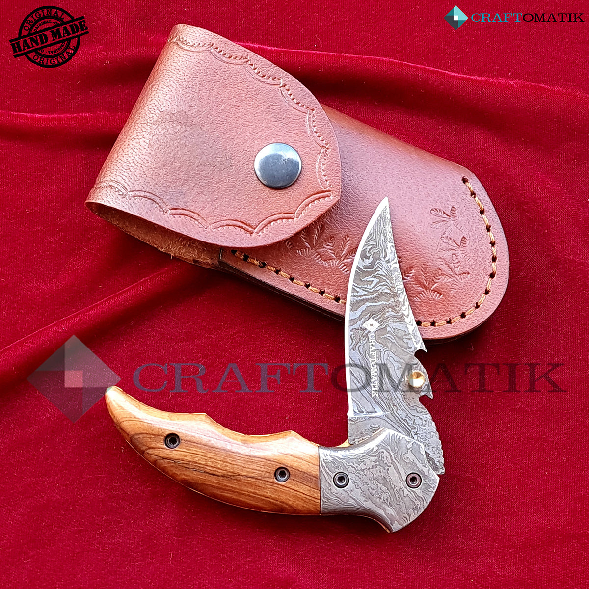 Damascus Folding Knife | Pocket Knife Jack Knife | Walnut Wood, Damascus Steel Grip | Handmade Damascus Outdoor Camping Knife | FK40