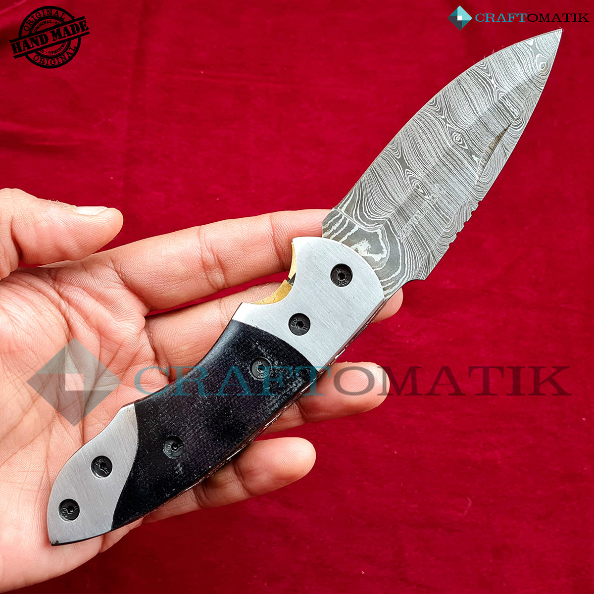 Damascus Folding Knife | Pocket Knife Jack Knife | Buffalo Horn Grip | Handmade Damascus Outdoor Camping Knife | FK52