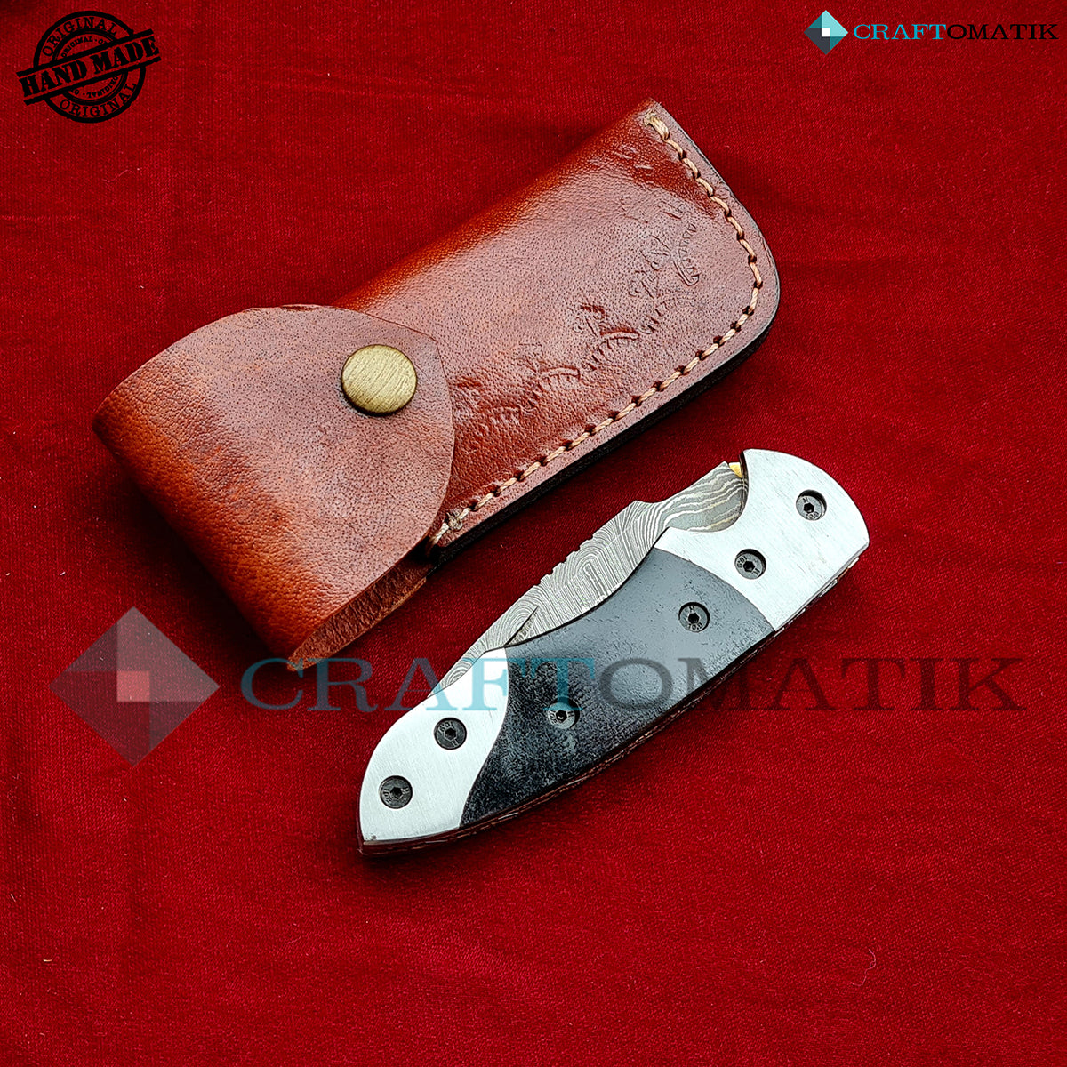 Damascus Folding Knife | Pocket Knife Jack Knife | Buffalo Horn Grip | Handmade Damascus Outdoor Camping Knife | FK52