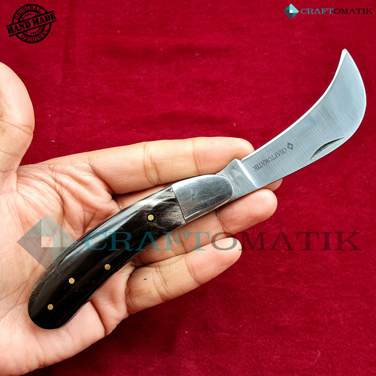 Steel Folding Knife | Pocket Knife Jack Knife | Curve Stainless Steel Blade | Buffalo Horn Grip | Handmade Outdoor Camping Knife | FK53