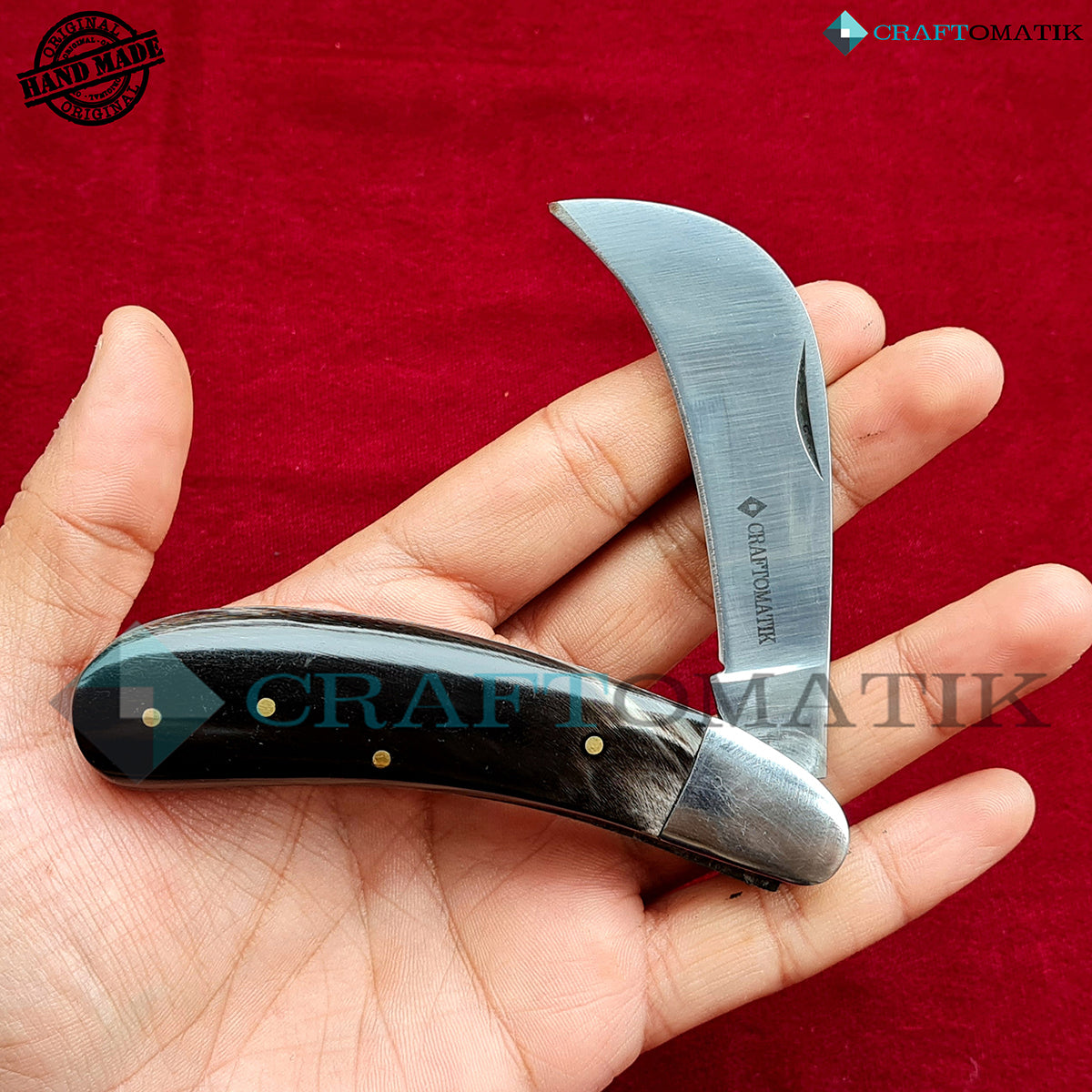 Steel Folding Knife | Pocket Knife Jack Knife | Curve Stainless Steel Blade | Buffalo Horn Grip | Handmade Outdoor Camping Knife | FK53