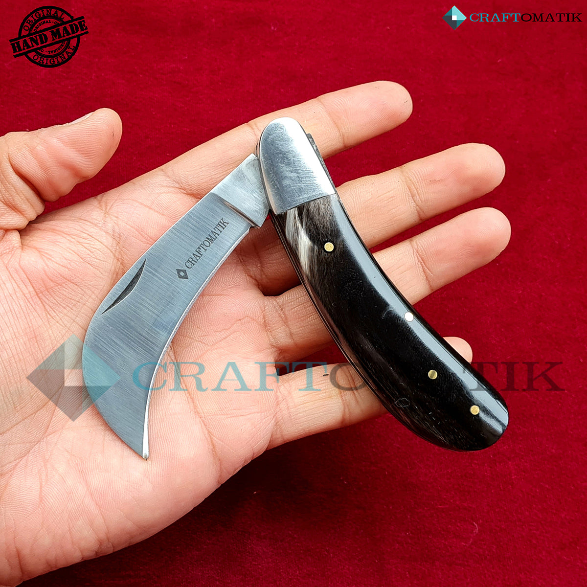 Steel Folding Knife | Pocket Knife Jack Knife | Curve Stainless Steel Blade | Buffalo Horn Grip | Handmade Outdoor Camping Knife | FK53