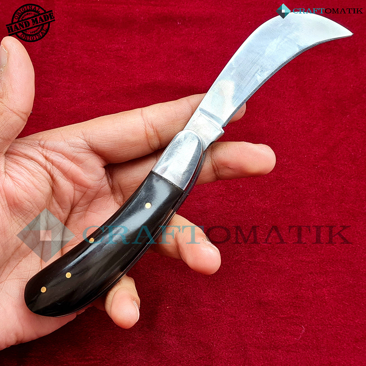 Steel Folding Knife | Pocket Knife Jack Knife | Curve Stainless Steel Blade | Buffalo Horn Grip | Handmade Outdoor Camping Knife | FK53