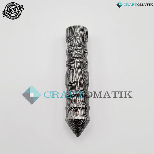 Damascus Steel Amulet | Viking Pendant | Medieval Locket | Bullet Shape