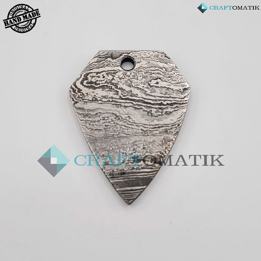 Damascus Steel Amulet | Viking Pendant | Medieval Locket | Heart Shape