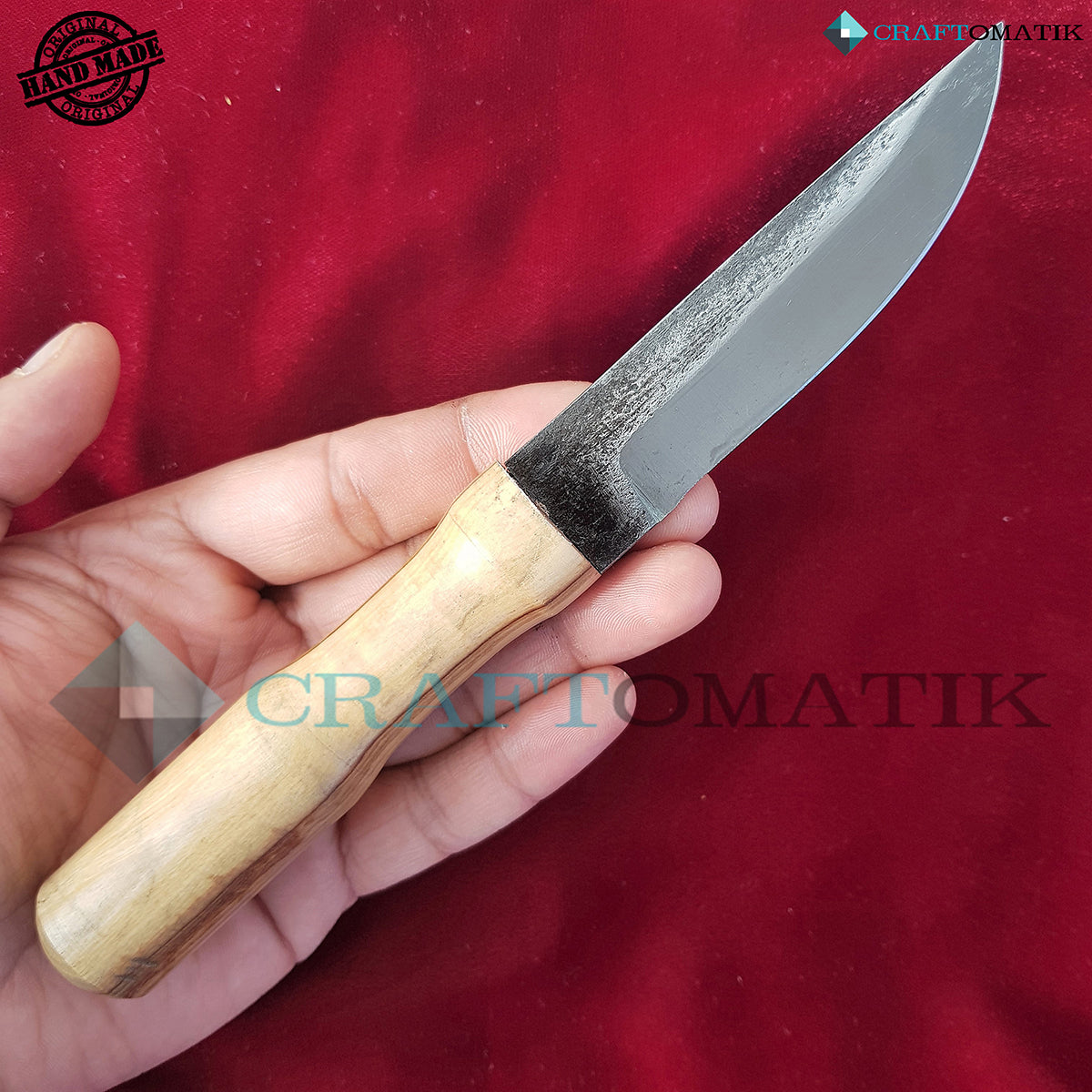 Mittelalter Messer | Handgefertigt Messer | Wikinger Messer | 21 cm | Carbonstahl + Olivenholz | Messertasche | LARP | HFK25