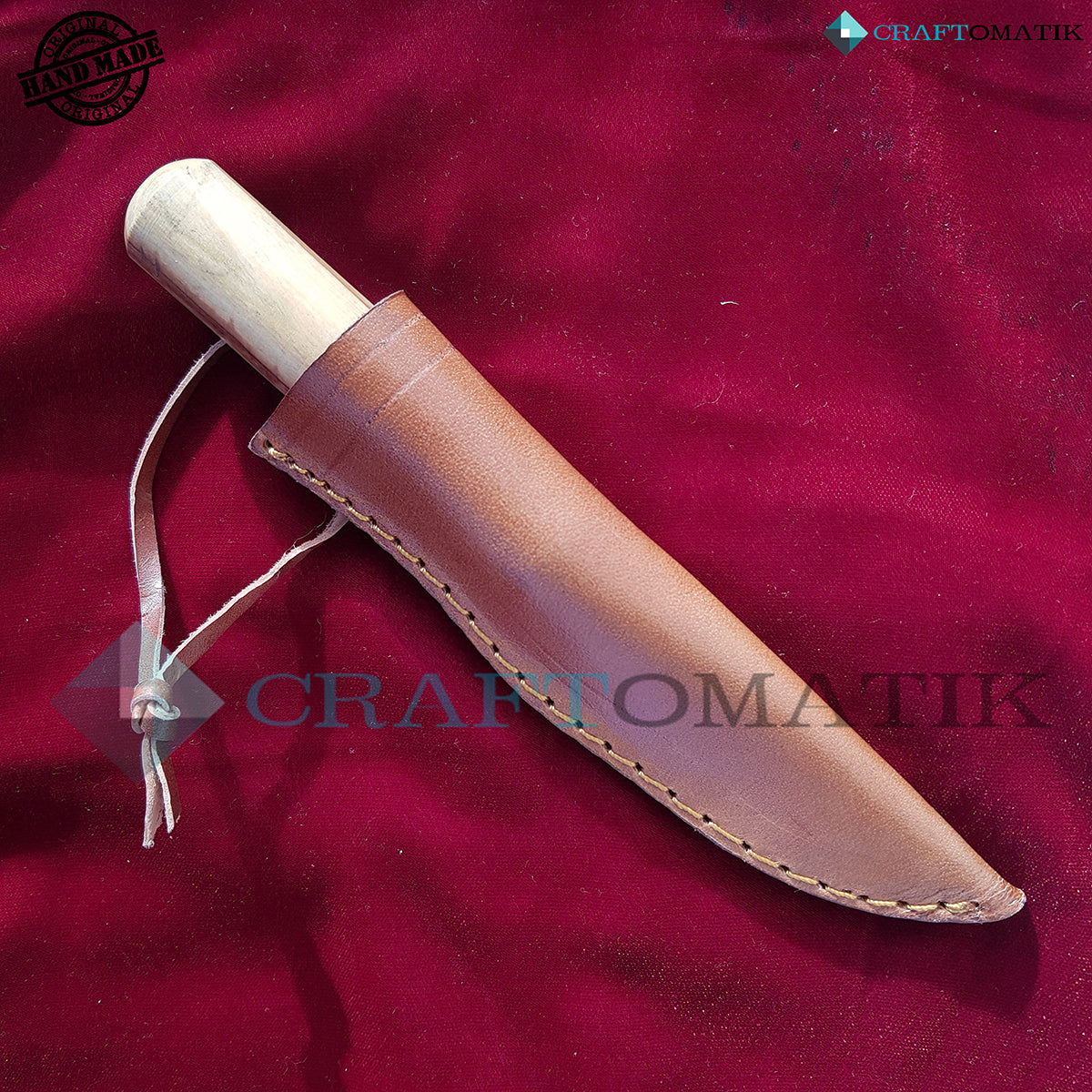 Mittelalter Messer | Handgefertigt Messer | Wikinger Messer | 21 cm | Carbonstahl + Olivenholz | Messertasche | LARP | HFK25