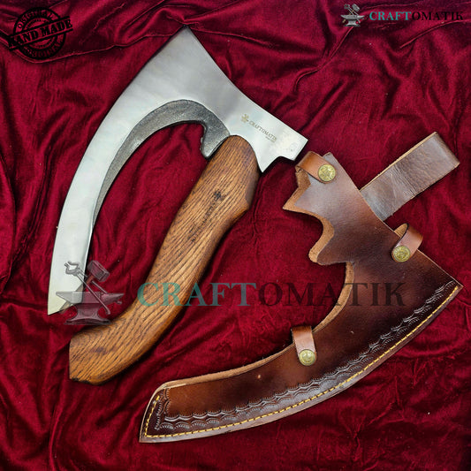 Viking Kitchen Axe | Medieval Butcher Axe | Pizza Axe | Handmade Kitchen and Outdoor Axe | 1045 High Carbon Steel blade | Ash wood handle | Gift Axe | PC01