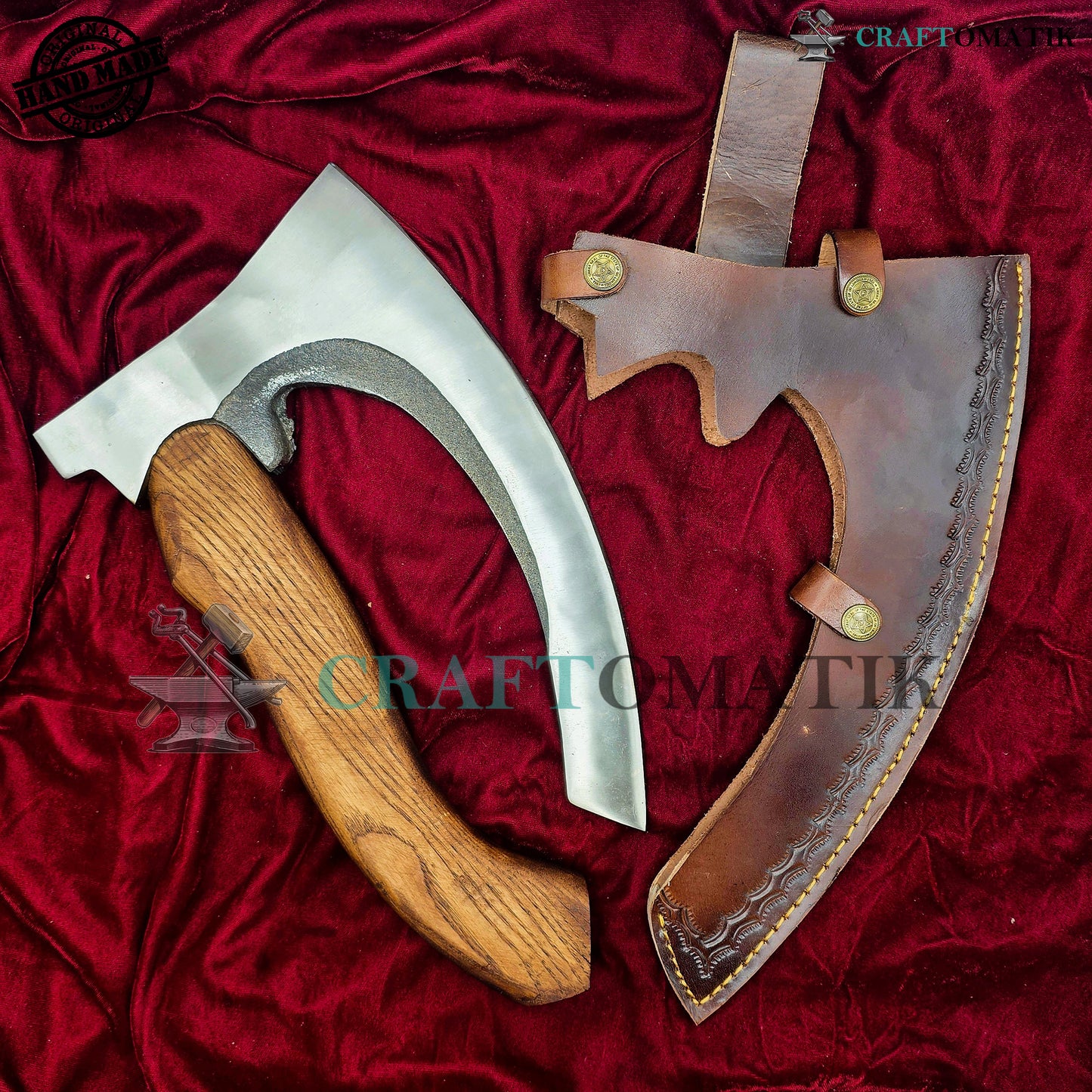 Viking Kitchen Axe | Medieval Butcher Axe | Pizza Axe | Handmade Kitchen and Outdoor Axe | 1045 High Carbon Steel blade | Ash wood handle | Gift Axe | PC01