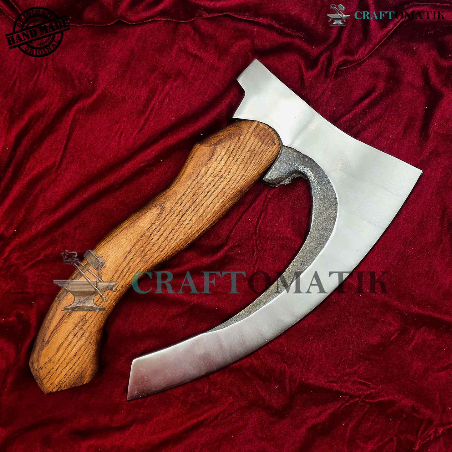 Viking Kitchen Axe | Medieval Butcher Axe | Pizza Axe | Handmade Kitchen and Outdoor Axe | 1045 High Carbon Steel blade | Ash wood handle | Gift Axe | PC01