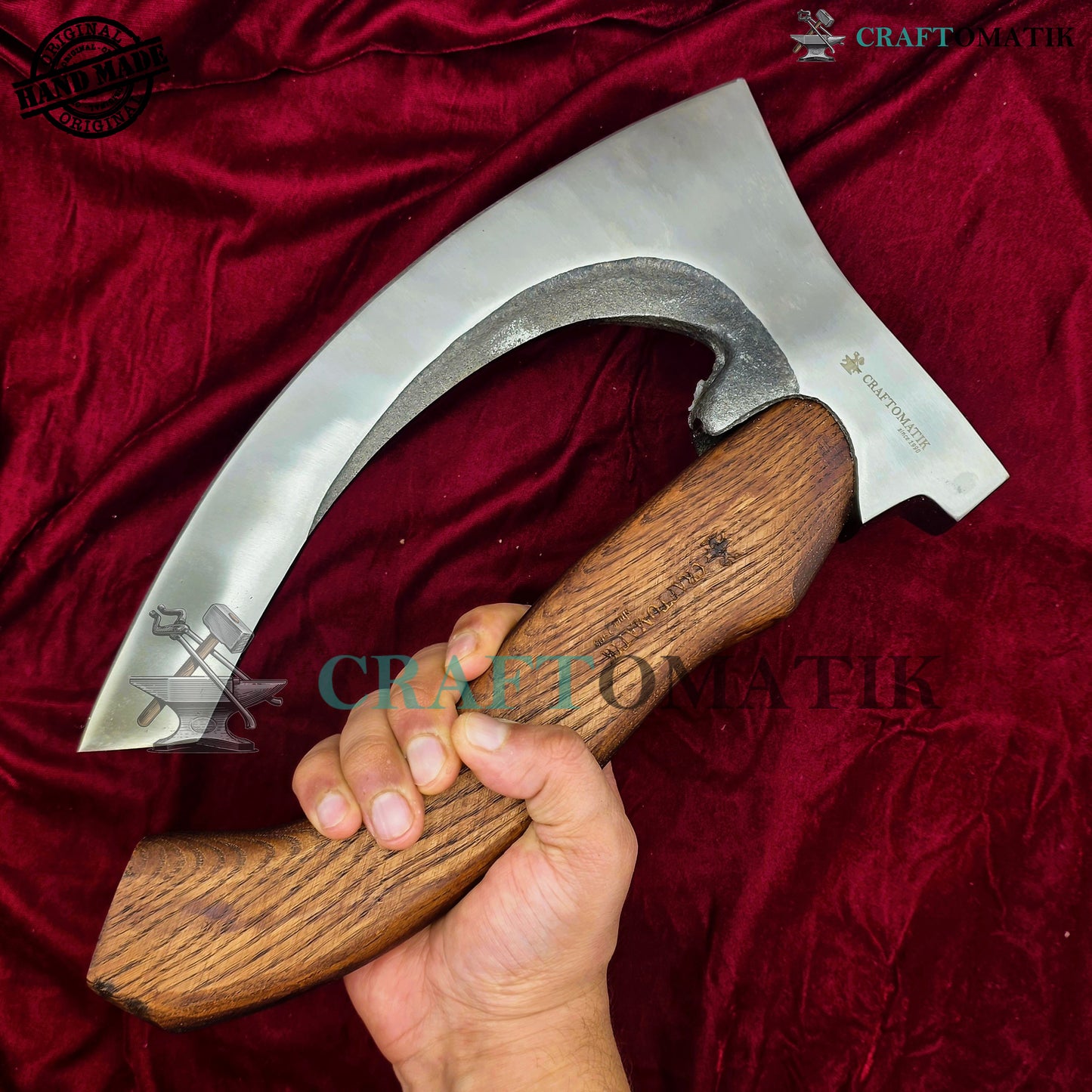 Viking Kitchen Axe | Medieval Butcher Axe | Pizza Axe | Handmade Kitchen and Outdoor Axe | 1045 High Carbon Steel blade | Ash wood handle | Gift Axe | PC01