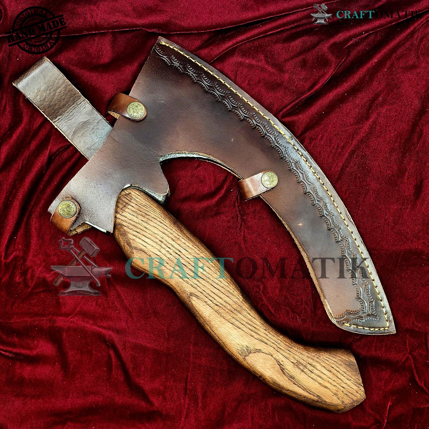 Viking Kitchen Axe | Medieval Butcher Axe | Pizza Axe | Handmade Kitchen and Outdoor Axe | 1045 High Carbon Steel blade | Ash wood handle | Gift Axe | PC01