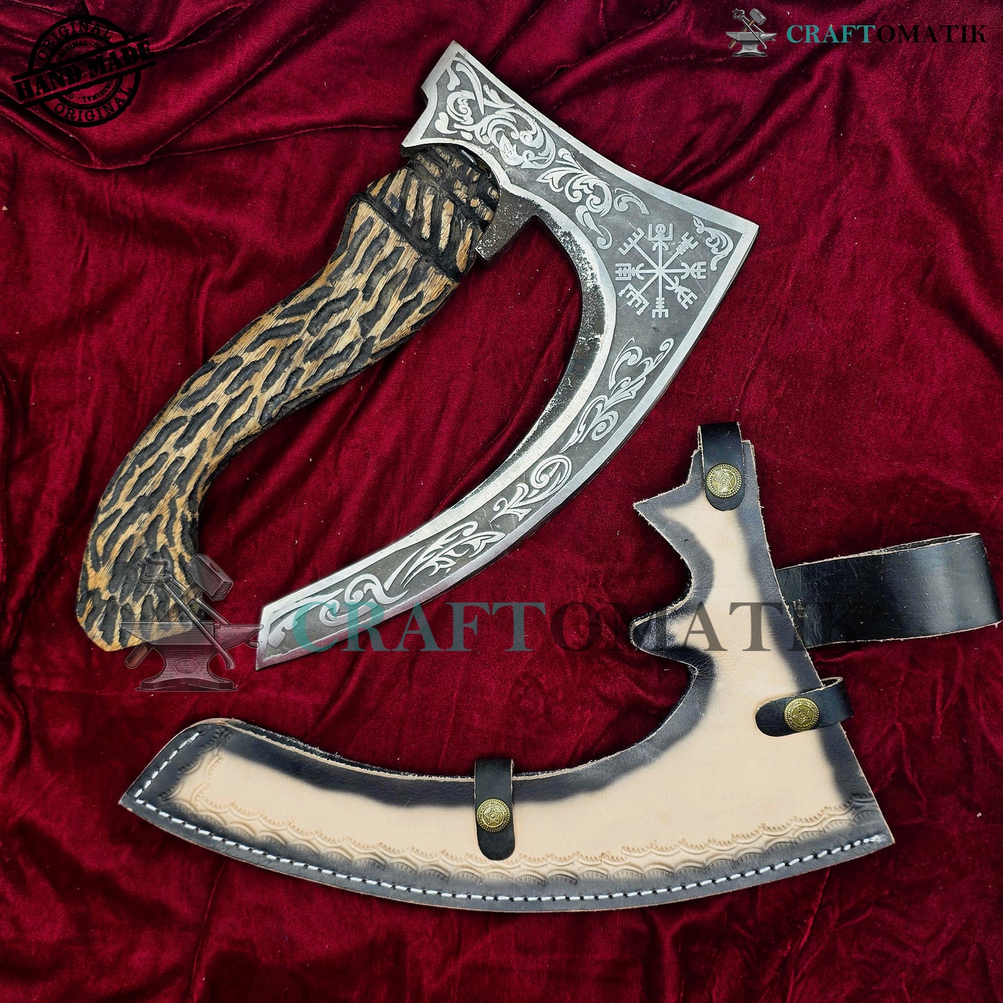 Viking Kitchen Axe | Medieval Butcher Axe | Pizza Axe | Handmade Kitchen and Outdoor Axe | 1045 High Carbon Steel blade | Ash wood handle | Gift Axe | PC02