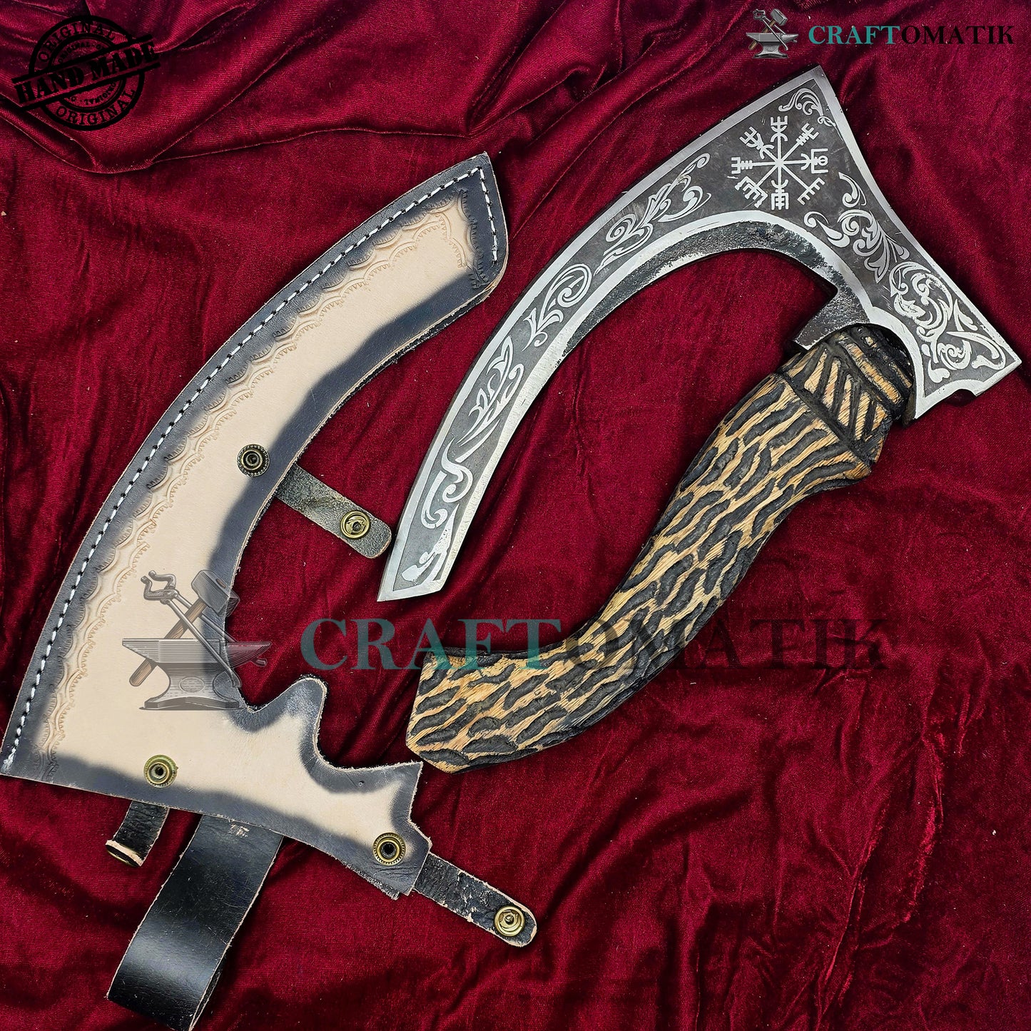 Viking Kitchen Axe | Medieval Butcher Axe | Pizza Axe | Handmade Kitchen and Outdoor Axe | 1045 High Carbon Steel blade | Ash wood handle | Gift Axe | PC02