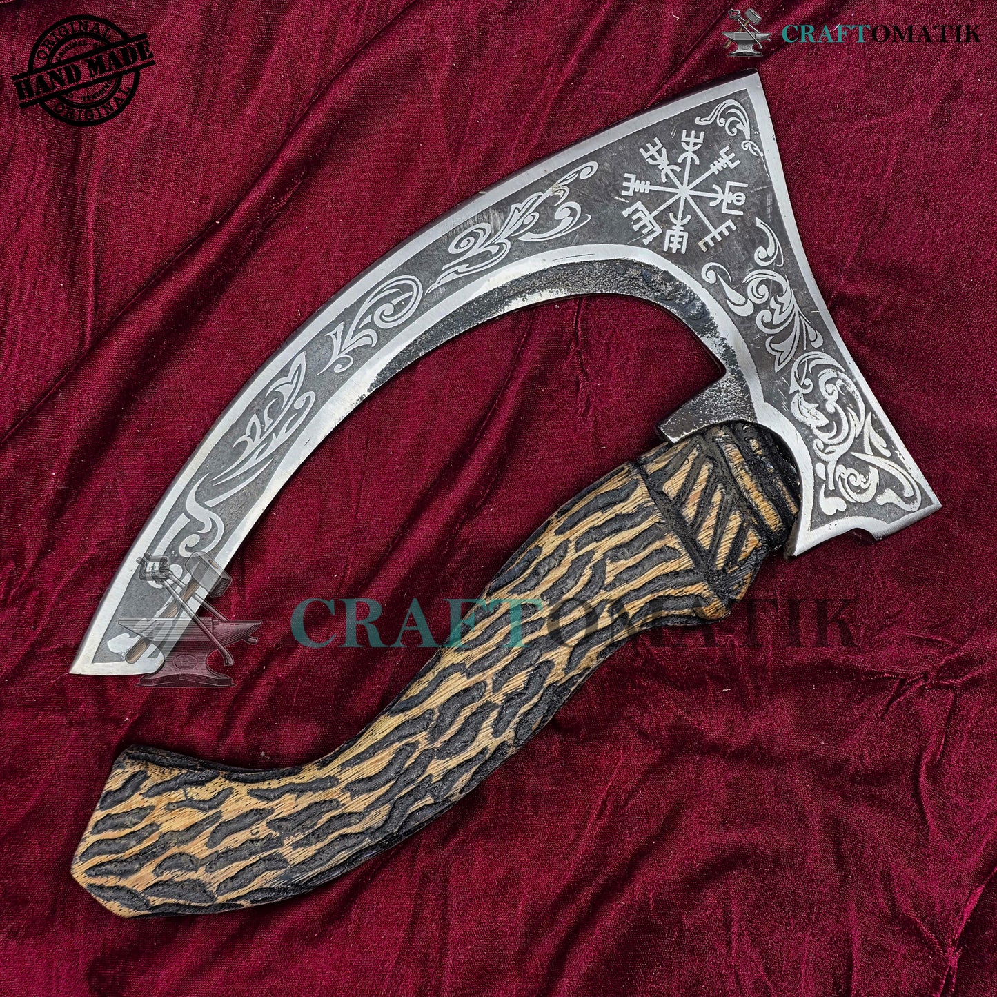 Viking Kitchen Axe | Medieval Butcher Axe | Pizza Axe | Handmade Kitchen and Outdoor Axe | 1045 High Carbon Steel blade | Ash wood handle | Gift Axe | PC02