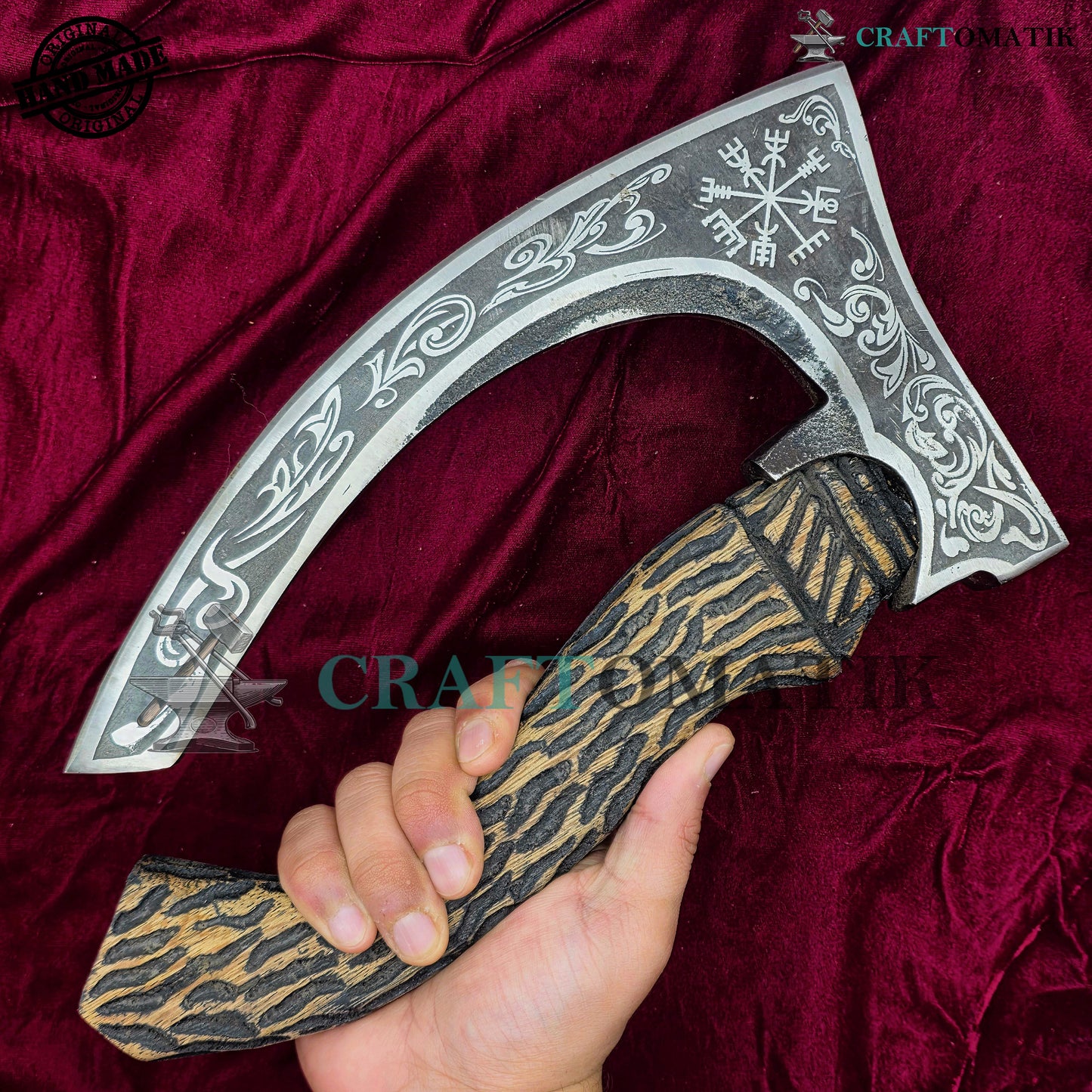 Viking Kitchen Axe | Medieval Butcher Axe | Pizza Axe | Handmade Kitchen and Outdoor Axe | 1045 High Carbon Steel blade | Ash wood handle | Gift Axe | PC02