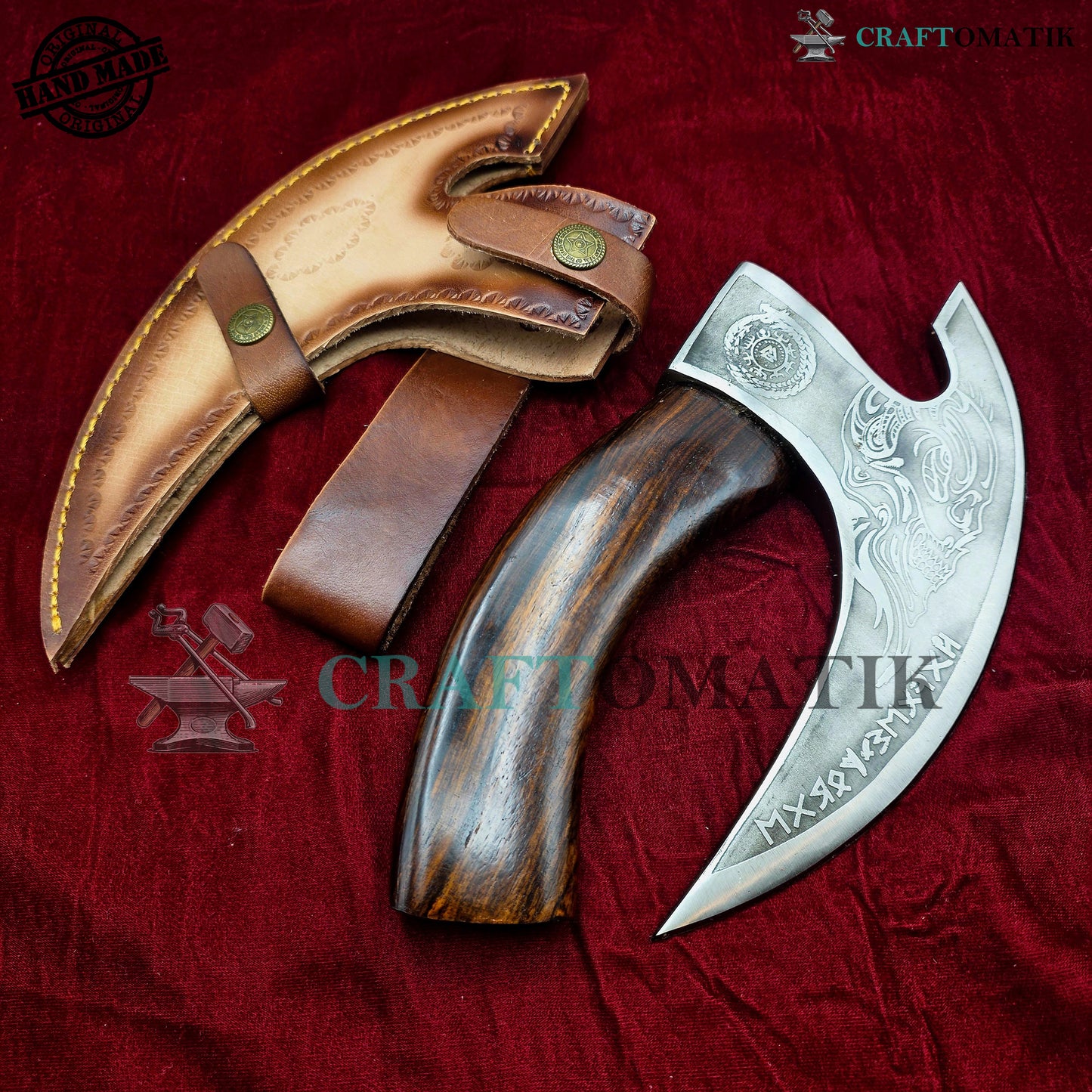 Viking Kitchen Axe | Medieval Butcher Axe | Pizza Axe | Handmade Kitchen and Outdoor Axe | 1045 High Carbon Steel blade | Ash wood handle | Gift Axe | PC03