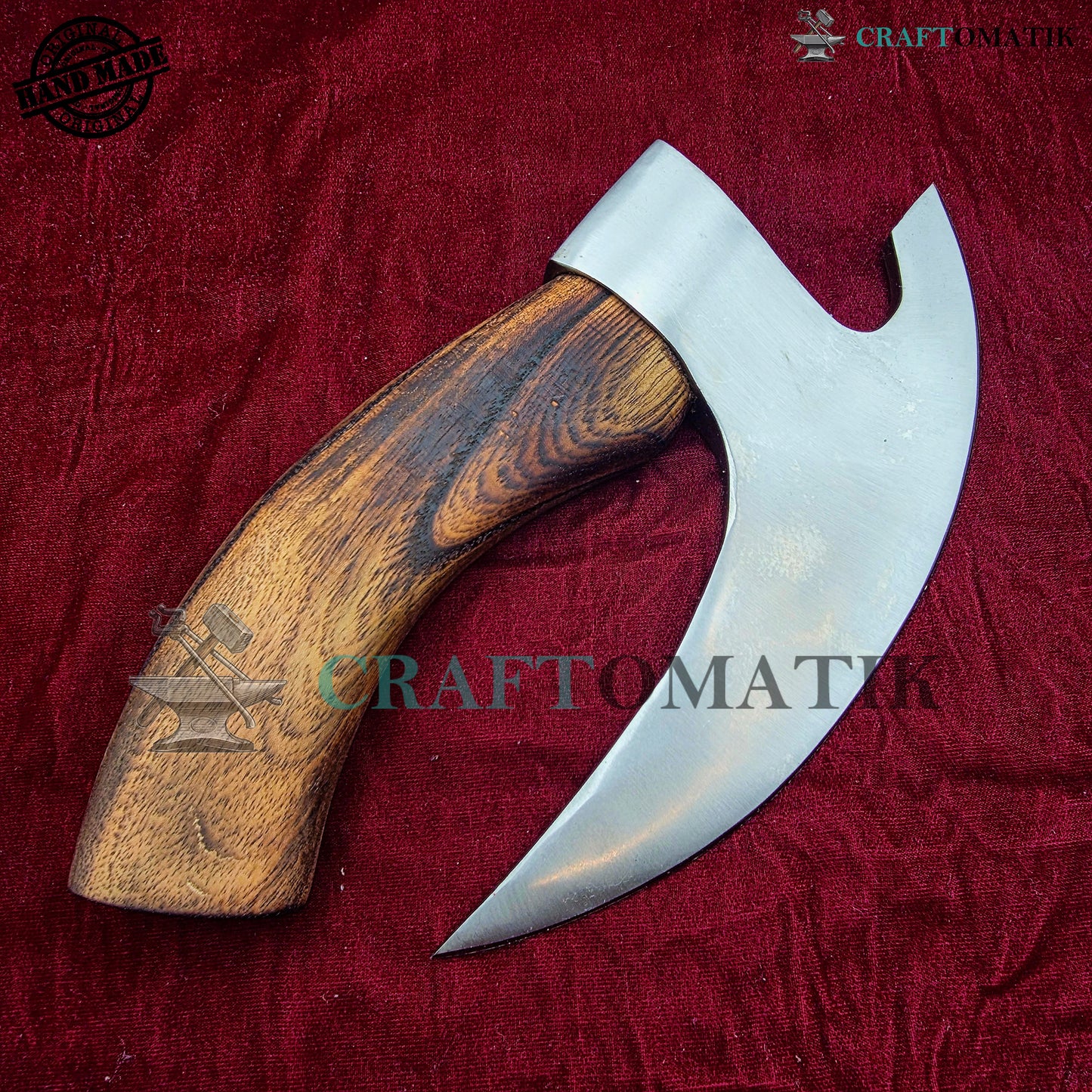 Viking Kitchen Axe | Medieval Butcher Axe | Pizza Axe | Handmade Kitchen and Outdoor Axe | 1045 High Carbon Steel blade | Ash wood handle | Gift Axe | PC04