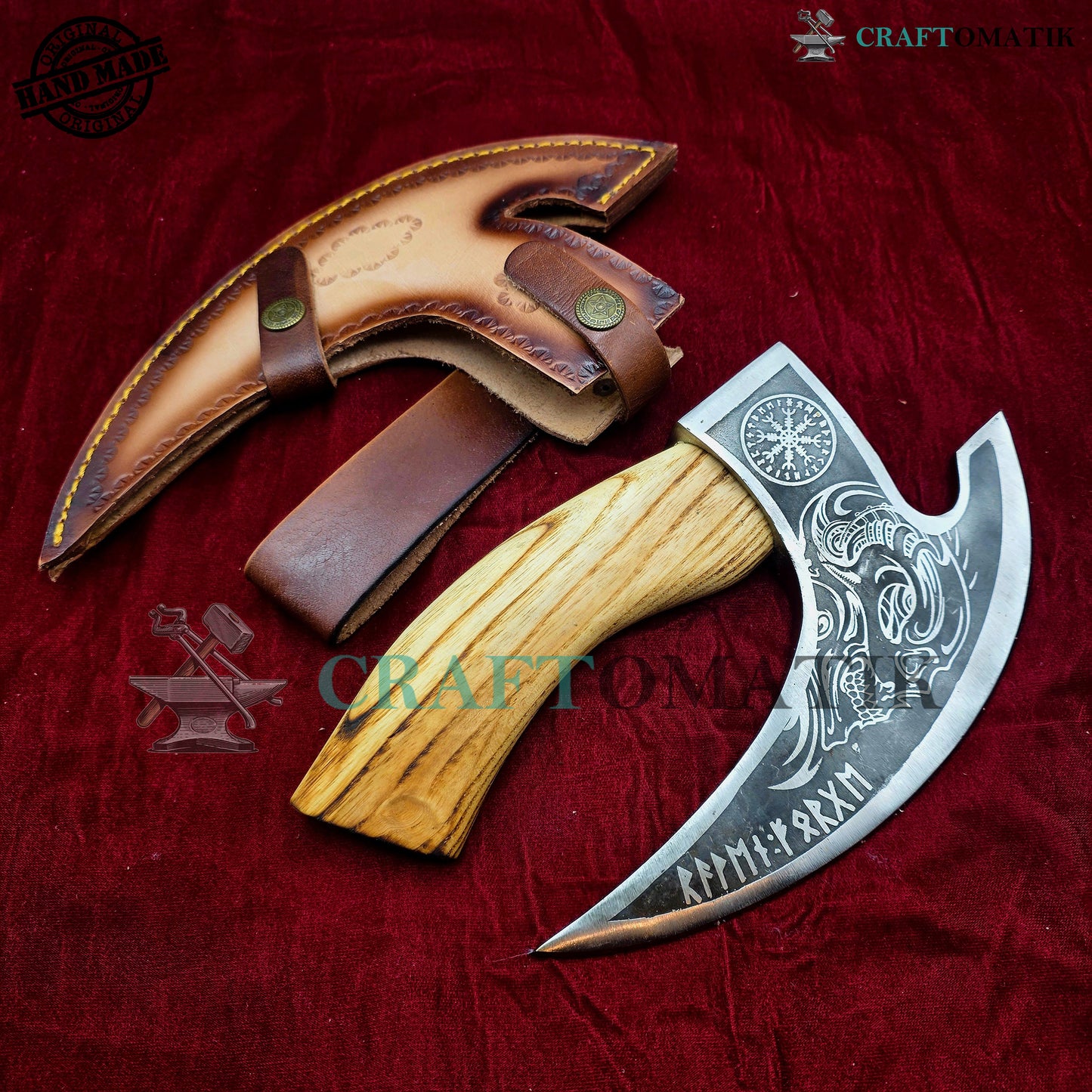 Viking Kitchen Axe | Medieval Butcher Axe | Pizza Axe | Handmade Kitchen and Outdoor Axe | 1045 High Carbon Steel blade | Ash wood handle | Gift Axe | PC05