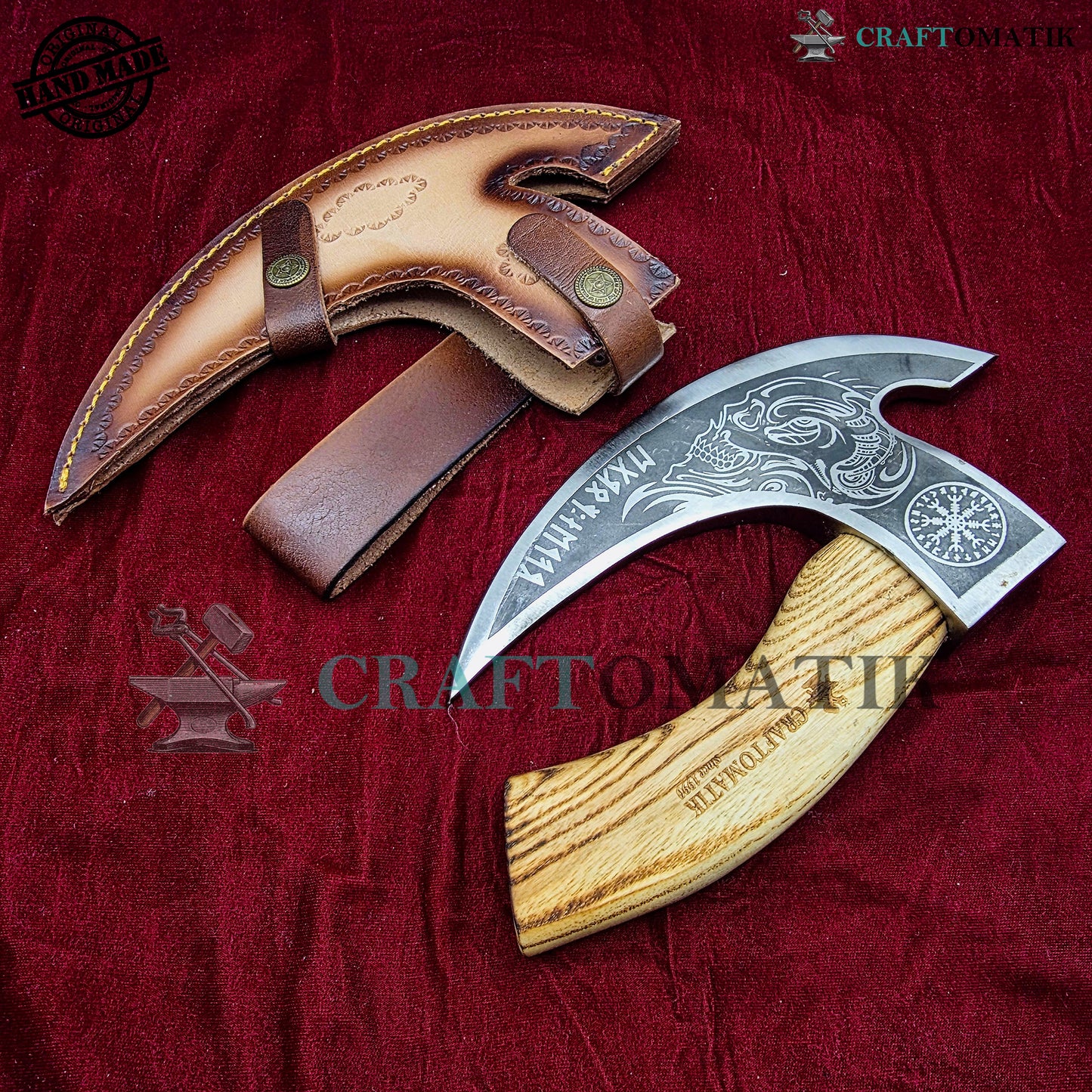 Viking Kitchen Axe | Medieval Butcher Axe | Pizza Axe | Handmade Kitchen and Outdoor Axe | 1045 High Carbon Steel blade | Ash wood handle | Gift Axe | PC05