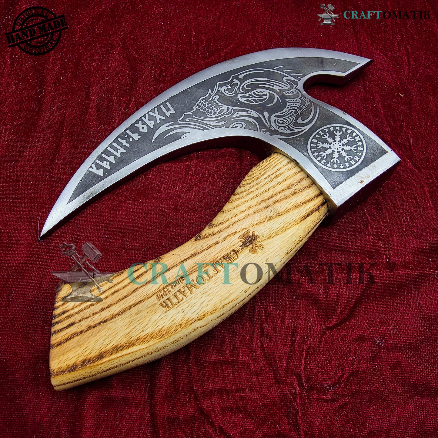 Viking Kitchen Axe | Medieval Butcher Axe | Pizza Axe | Handmade Kitchen and Outdoor Axe | 1045 High Carbon Steel blade | Ash wood handle | Gift Axe | PC05