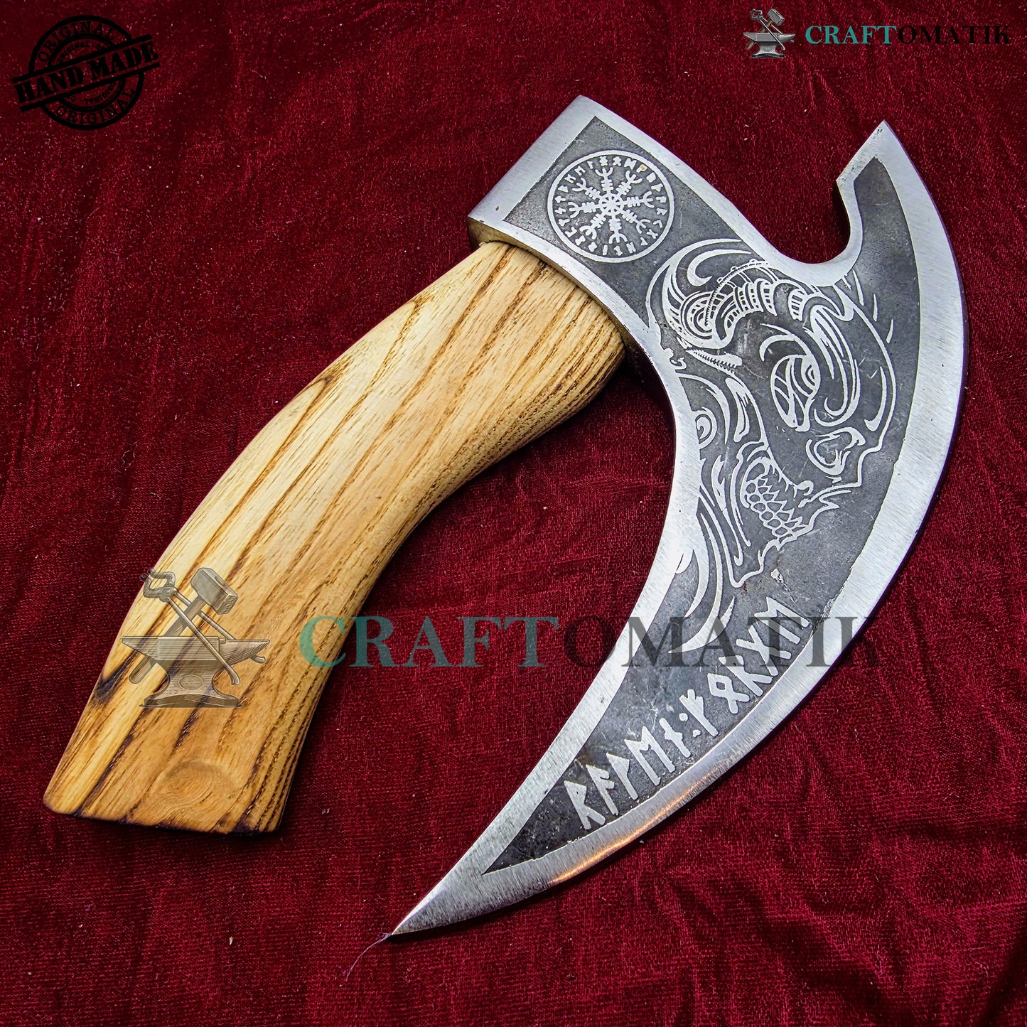 Viking Kitchen Axe | Medieval Butcher Axe | Pizza Axe | Handmade Kitchen and Outdoor Axe | 1045 High Carbon Steel blade | Ash wood handle | Gift Axe | PC05