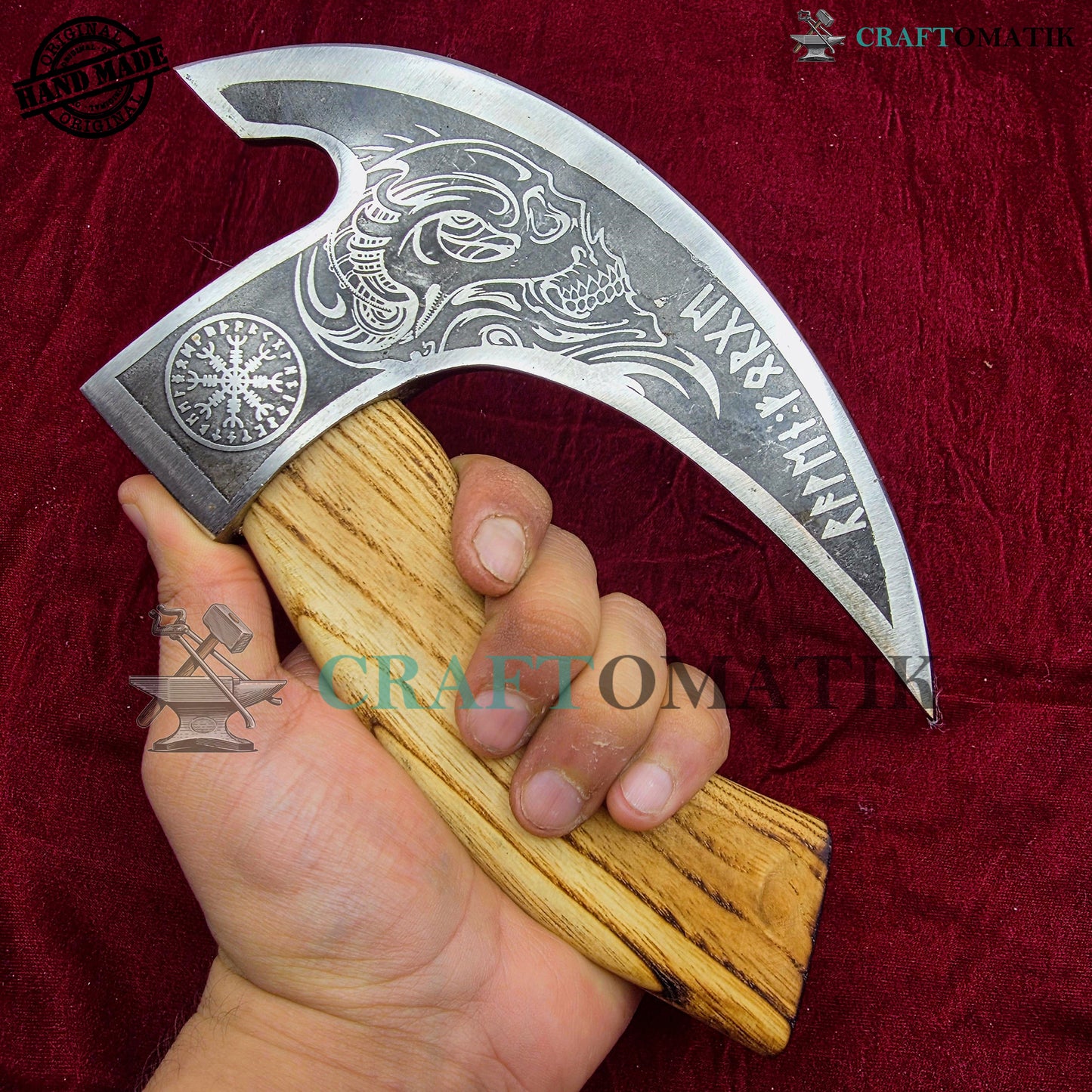 Viking Kitchen Axe | Medieval Butcher Axe | Pizza Axe | Handmade Kitchen and Outdoor Axe | 1045 High Carbon Steel blade | Ash wood handle | Gift Axe | PC05