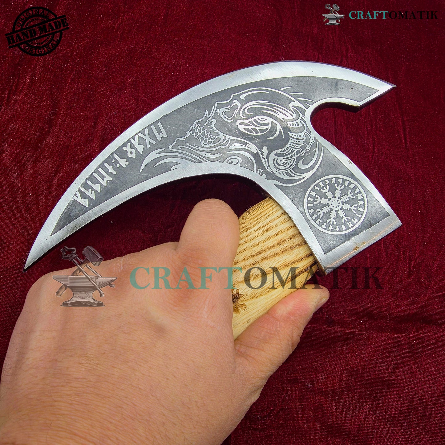 Viking Kitchen Axe | Medieval Butcher Axe | Pizza Axe | Handmade Kitchen and Outdoor Axe | 1045 High Carbon Steel blade | Ash wood handle | Gift Axe | PC05