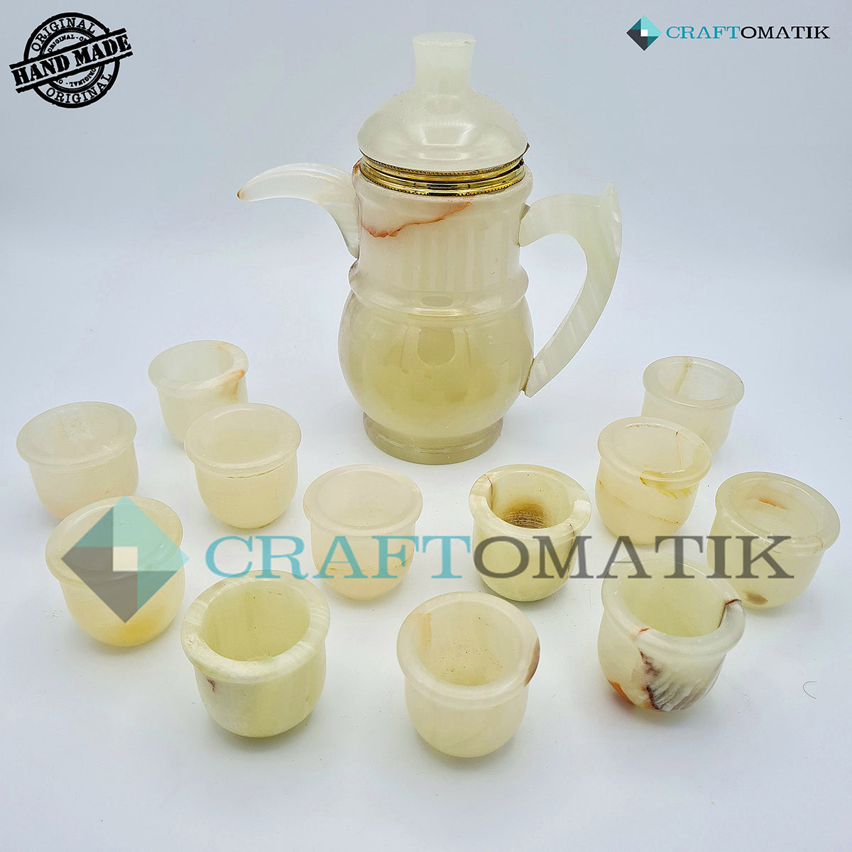 Royal Tea Set | 13 Pcs Pot and Cups | Marble Stone 2.5 kg | Hand made | TS01