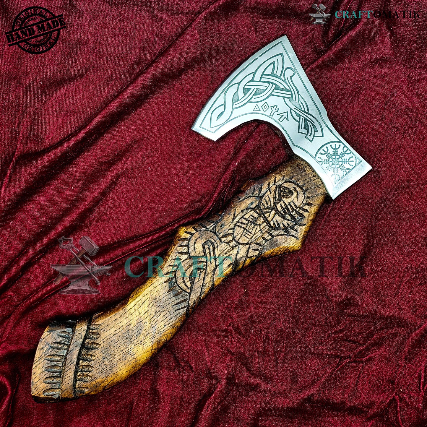 Viking Bearded Axe | Medieval Axe 30 cm / 12 inches| Garden and Outdoor Axe | 1045 High Carbon Steel | Dark Brown Wood Handle | Leather Sheath | Gift Axe | VAX05