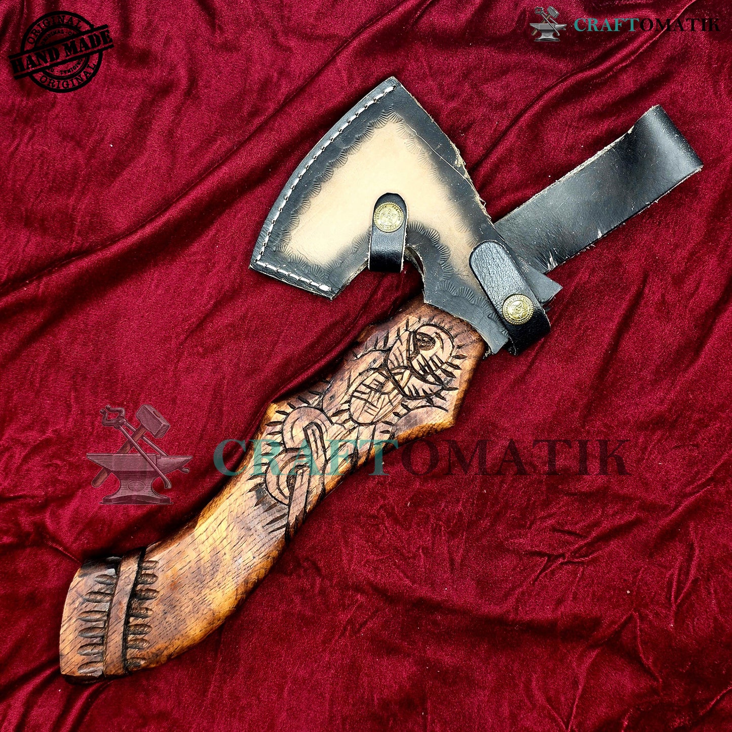 Viking Bearded Axe | Medieval Axe 30 cm / 12 inches| Garden and Outdoor Axe | 1045 High Carbon Steel | Dark Brown Wood Handle | Leather Sheath | Gift Axe | VAX05