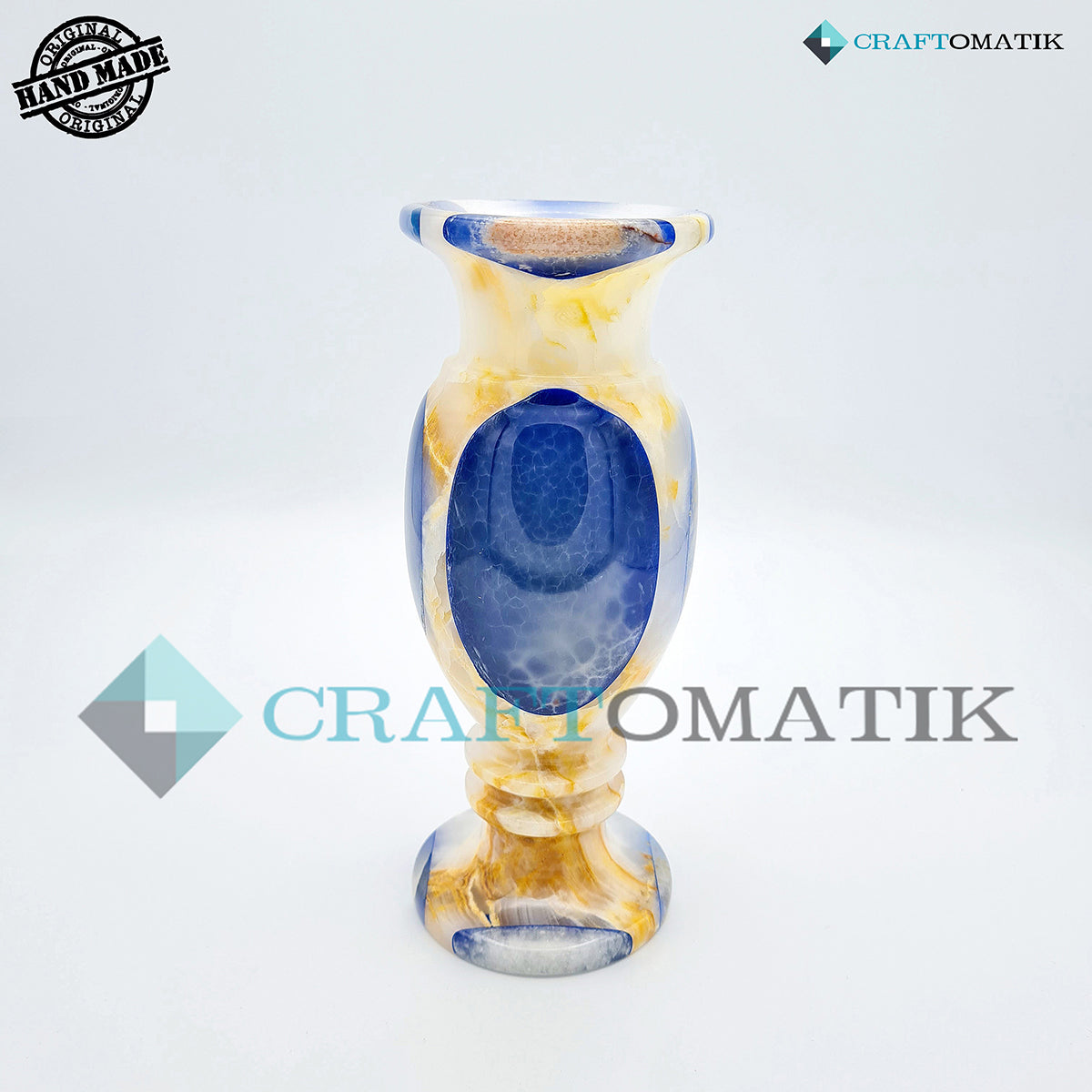 Royal Marble Vase | Flower Pot | Marble Stone 1.1 kg | Hand made | VS01-BL