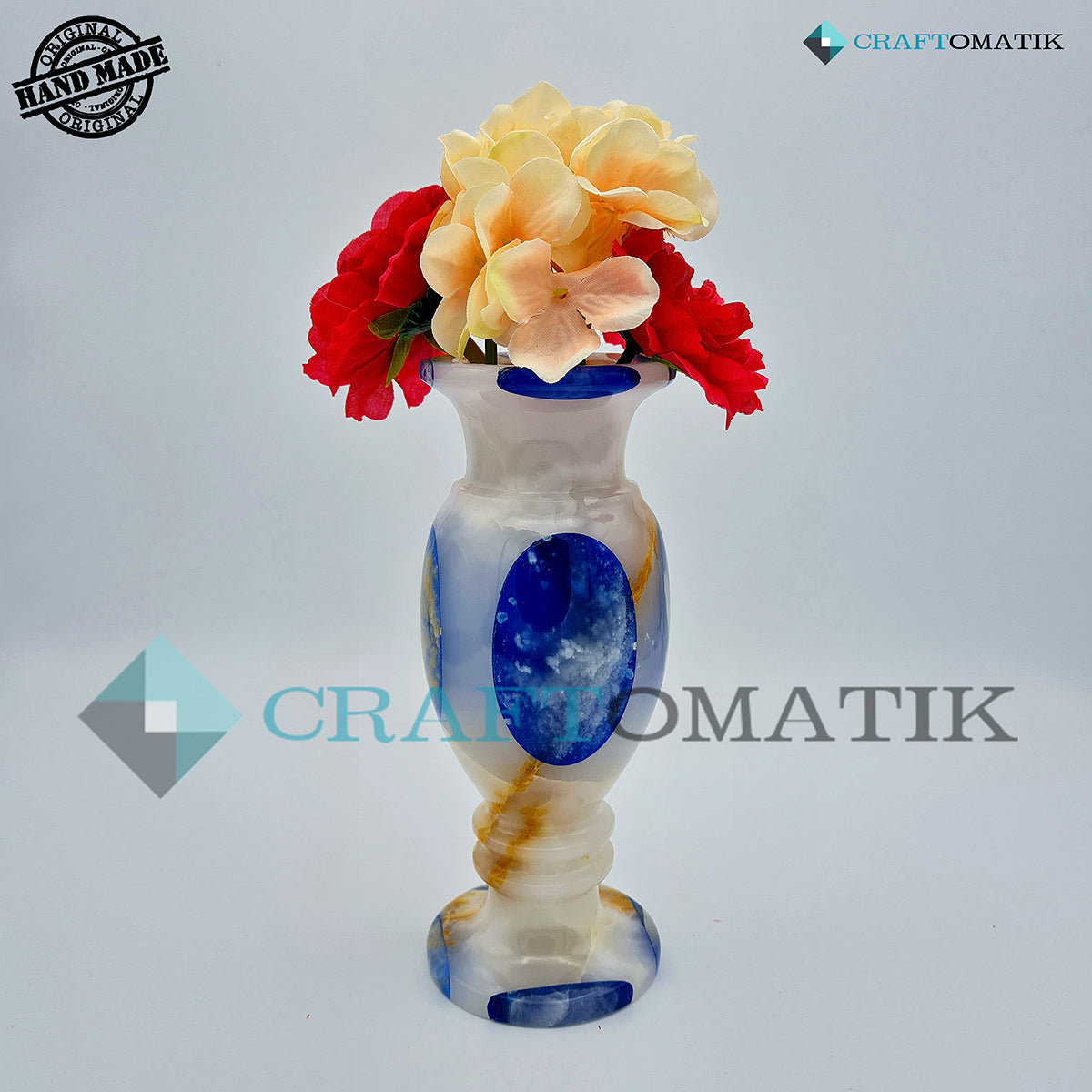 Royal Marble Vase | Flower Pot | Marble Stone 1.1 kg | Hand made | VS01-BL