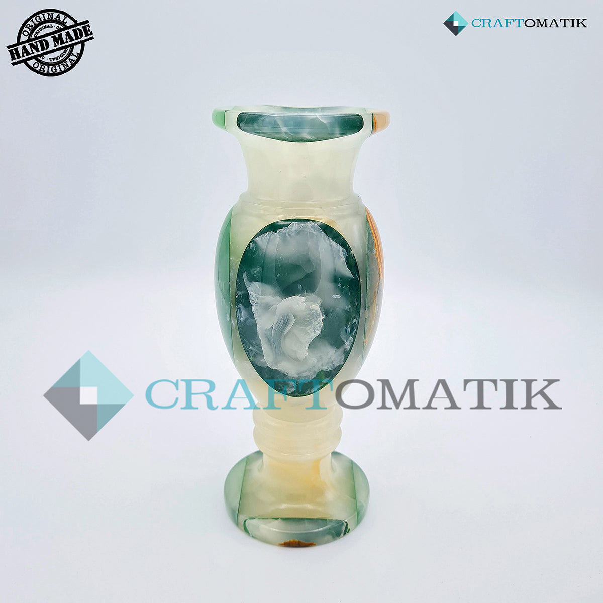 Royal Marble Vase | Flower Pot | Marble Stone 1.1 kg | Hand made | VS01-GN