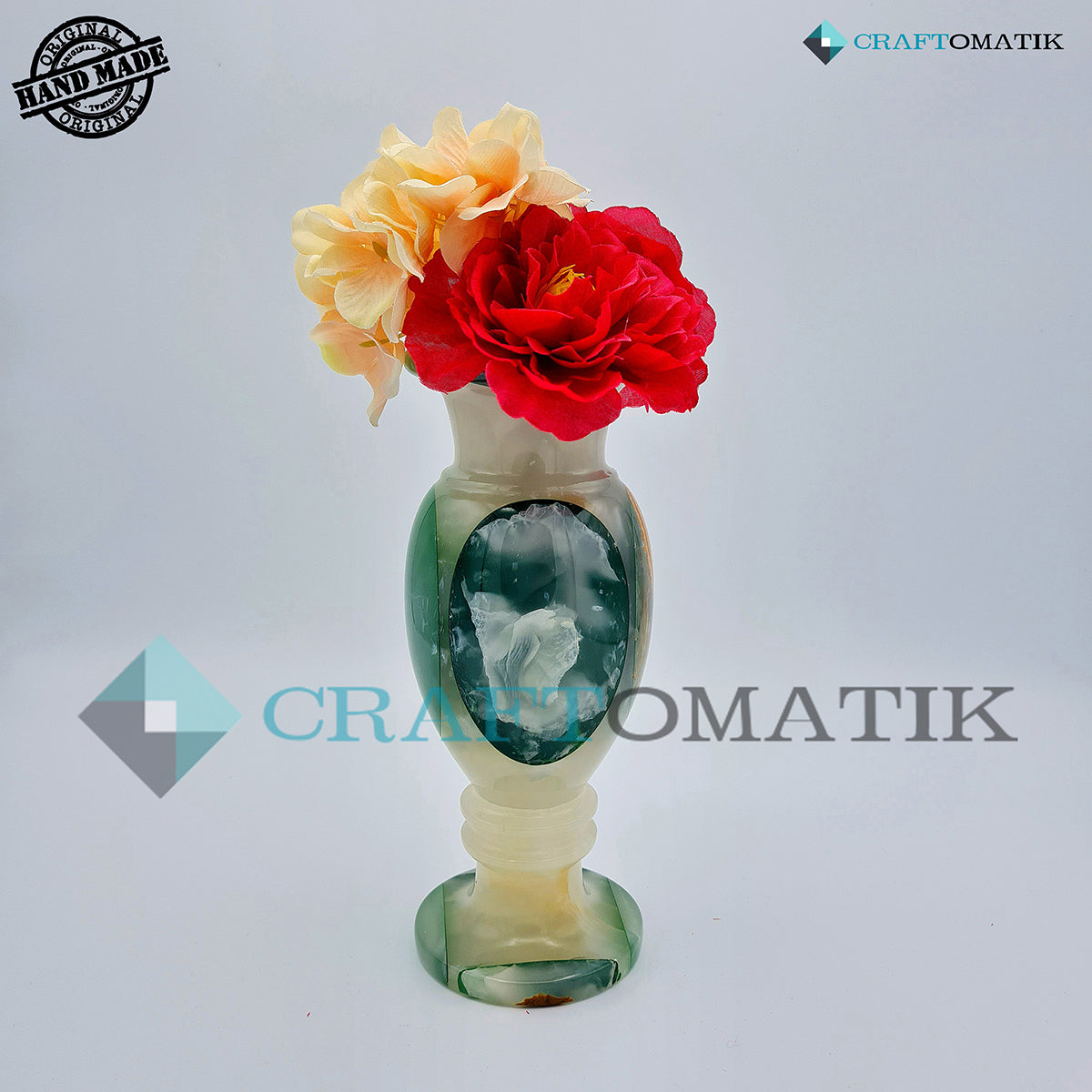 Royal Marble Vase | Flower Pot | Marble Stone 1.1 kg | Hand made | VS01-GN