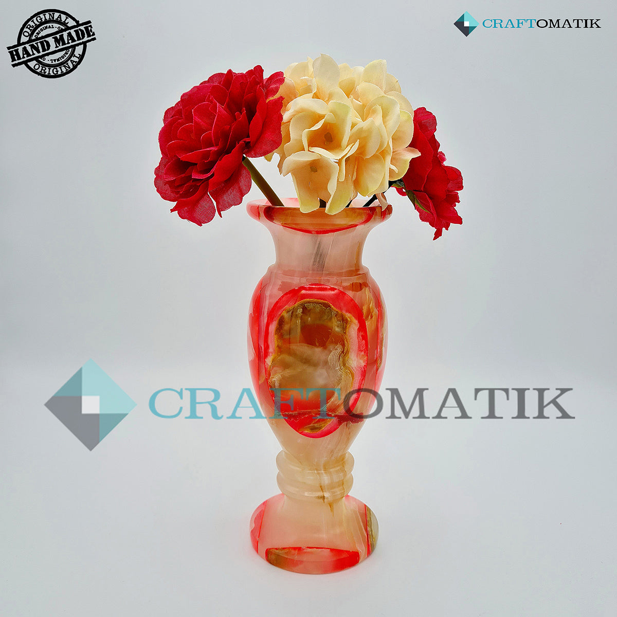 Royal Marble Vase | Flower Pot | Marble Stone 1.1 kg | Hand made | VS01-PK